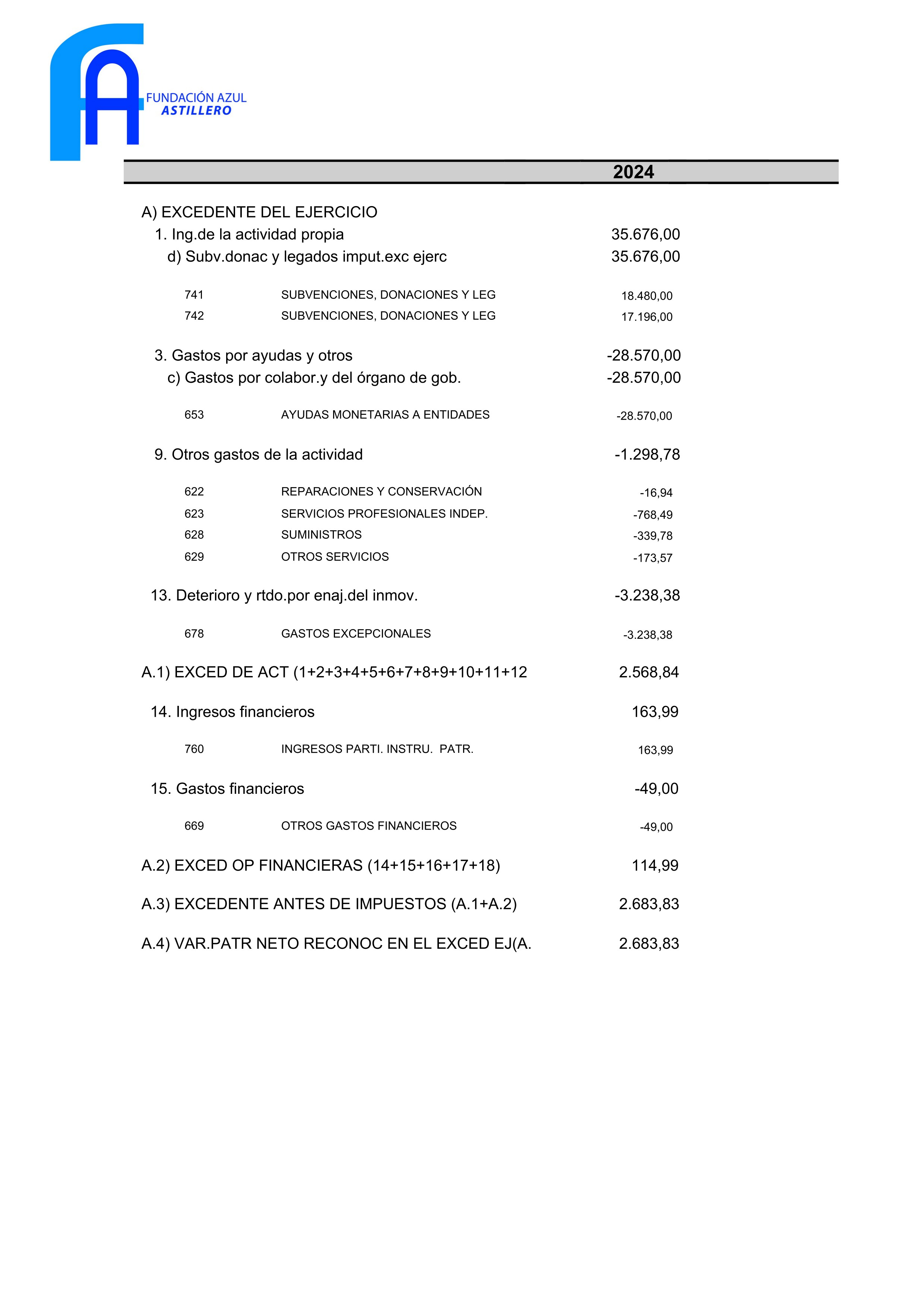 Perdidas y Ganancias Fundación Azul